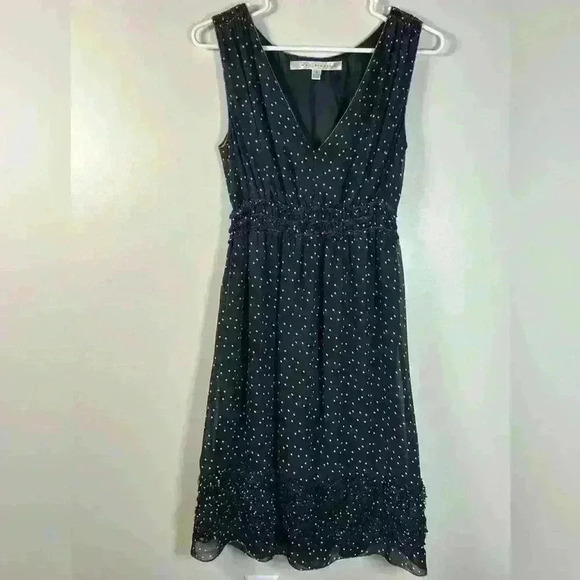 Max Studio Sheer Sleeveless V-Neck Black With White Polka Dots Dress Size Small - Picture 5 of 16
